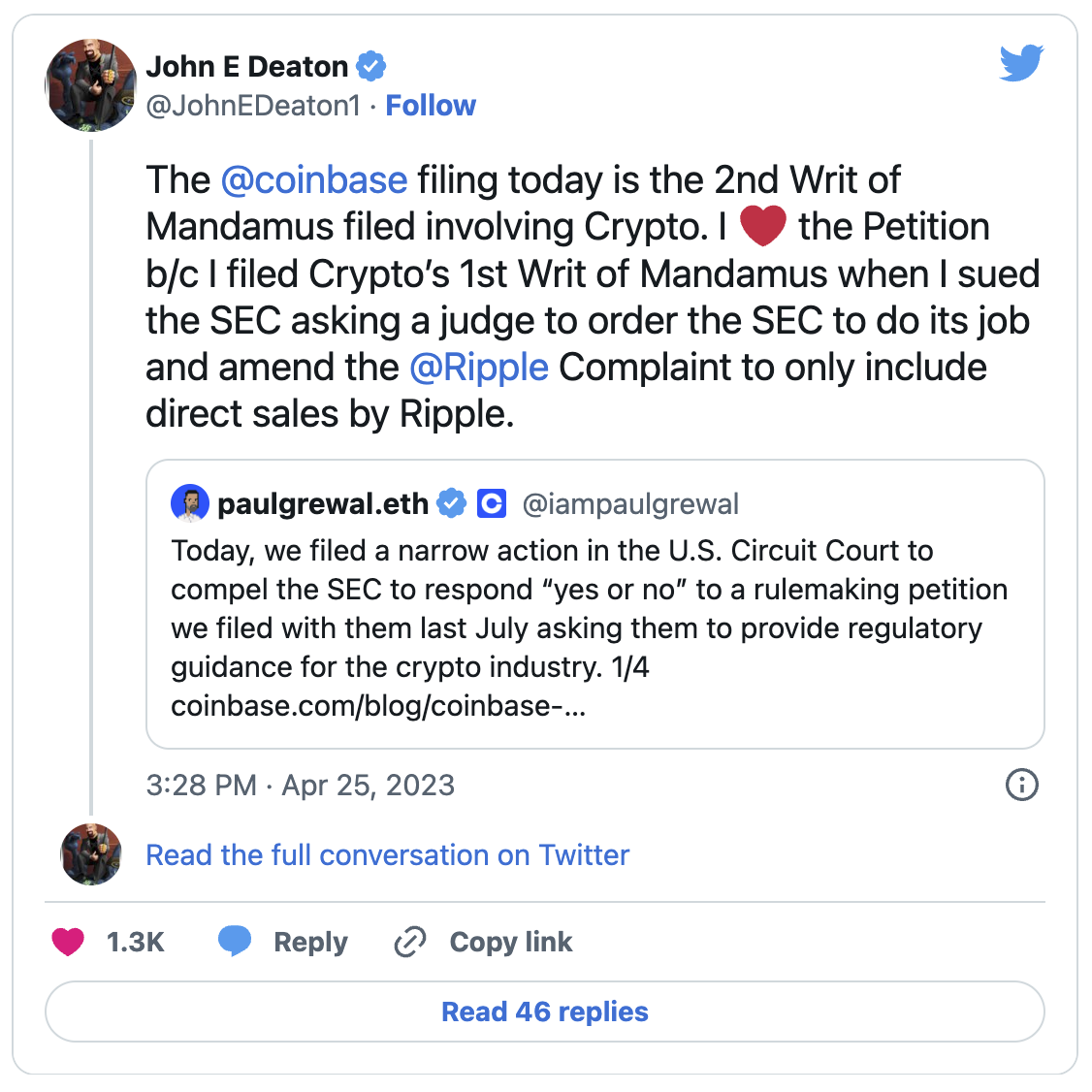 XRP 변호사, SEC 대상 코인베이스의 직무집행명령 제출 ‘거래소 승리 자신한다!' - 코인판뉴스