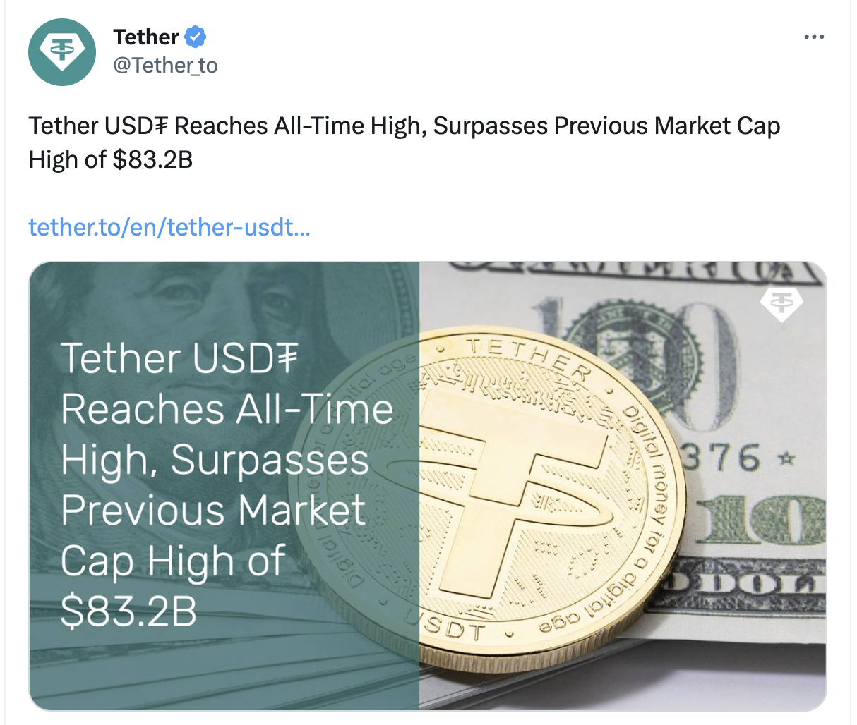 세계최대 스테이블코인 USDT 시총 832억 달러 넘어서며, 1년만에 ATH 경신! - 코인판뉴스